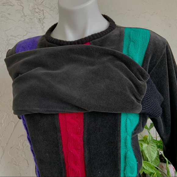 VTG 60s Velour & Cable Knit Pullover Sweater - Picture 4 of 9